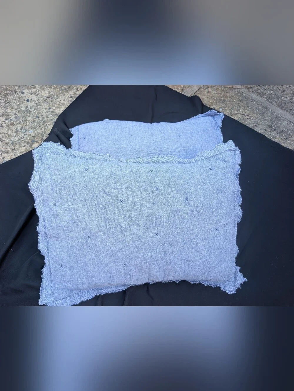 Target Chambray Blue Linen Pillowcase Pair with Rustic Fringe